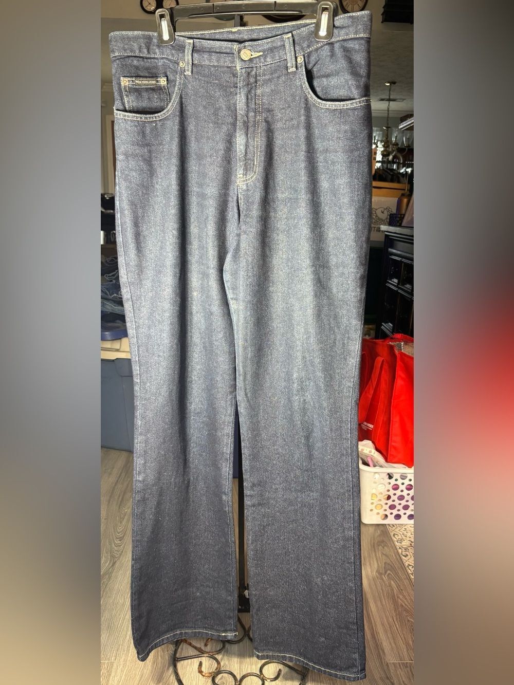 New York & Company Dark Blue Jeans Contrast Stitching Size 14 Tall EPC BOOTCUT